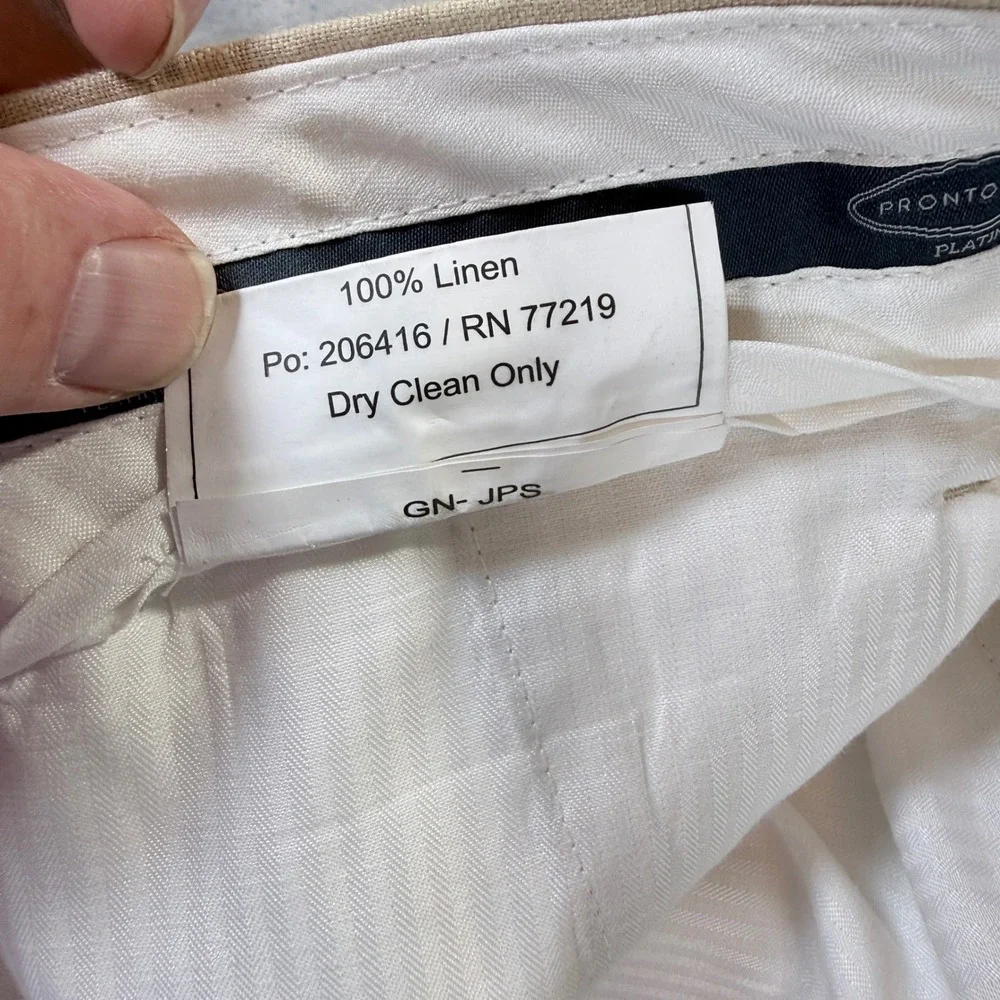 Pronto Uomo‎ Platinum Mens Beige Linen Dress Pants Size 38x30 Flat Front